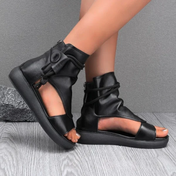 Summer Fashion Women Sandals New Retro Soft PU Leather Ladies Cool Boots Fish Mouth Sandals Wedges Mid Heels Shoe Sandalias - Image 8