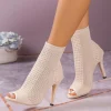 Womens High Boots With Heel Ladies Bot Knot Shape Diamonds Heel For Wedding Party Dress Glaze Womens Single Band Chunky Heel