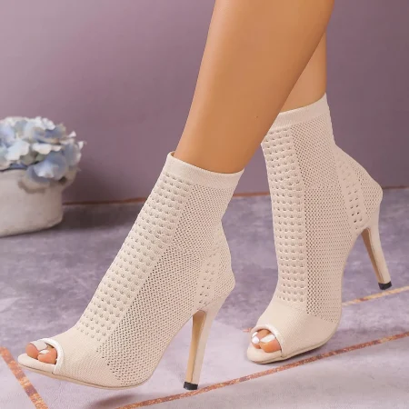 Womens High Boots With Heel Ladies Bot Knot Shape Diamonds Heel For Wedding Party Dress Glaze Womens Single Band Chunky Heel