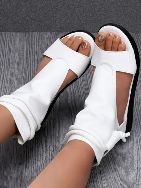 Summer Fashion Women Sandals New Retro Soft PU Leather Ladies Cool Boots Fish Mouth Sandals Wedges Mid Heels Shoe Sandalias - Image 9