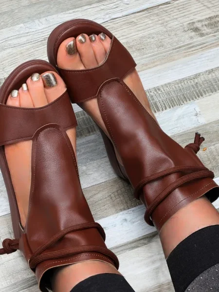 Summer Fashion Women Sandals New Retro Soft PU Leather Ladies Cool Boots Fish Mouth Sandals Wedges Mid Heels Shoe Sandalias - Image 7