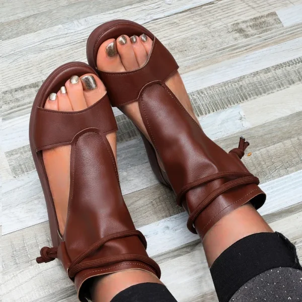 Summer Fashion Women Sandals New Retro Soft PU Leather Ladies Cool Boots Fish Mouth Sandals Wedges Mid Heels Shoe Sandalias - Image 7
