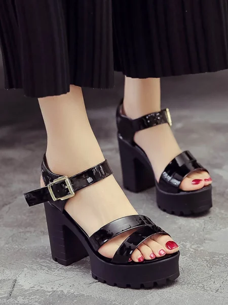 Fashion Solid Platform Women Sandals 2024 Summer Open Toe Rome Style Square High Heels Fashion Buckle Gladiator Shoes Sandalias - Image 3