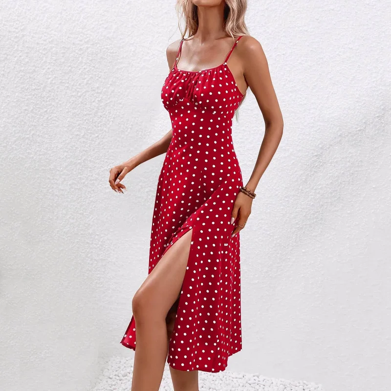 Casual Lace-Up Floral Print Summer Dress Sexy Strappy Hight Split Boho Dresses Backless Holiday Sundresses Women Robe Femme - Image 3