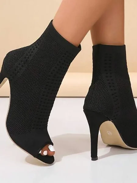 Womens High Boots With Heel Ladies Bot Knot Shape Diamonds Heel For Wedding Party Dress Glaze Womens Single Band Chunky Heel - Image 3