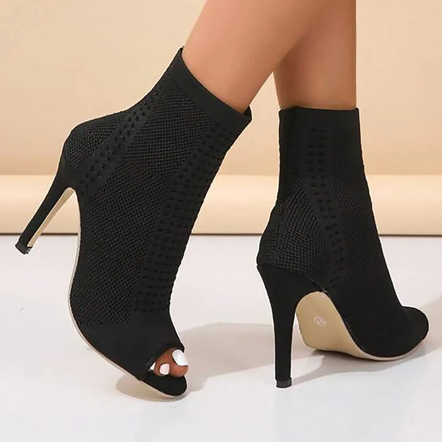 Womens High Boots With Heel Ladies Bot Knot Shape Diamonds Heel For Wedding Party Dress Glaze Womens Single Band Chunky Heel - Image 3