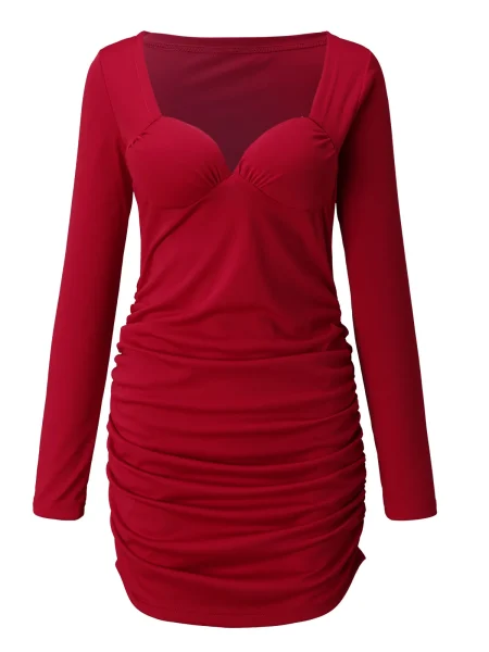 Sexy Low Cut Flower Print Bodycon Mini Dress Spring Autumn Women Elegant Long Sleeve Sweetheart Neck Party Women Short Dresses - Image 5