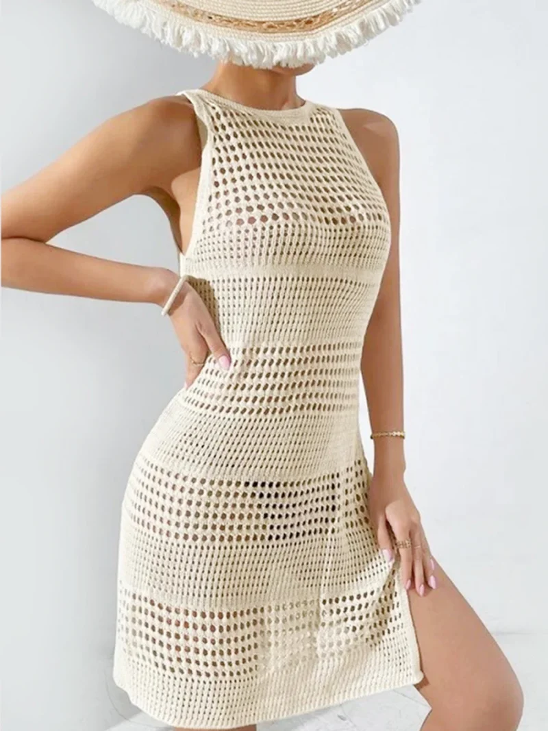 Hollow Out Side Slit Bikini Crochet Retro - Image 3