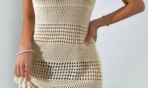 Hollow Out Side Slit Bikini Crochet Retro - Image 5
