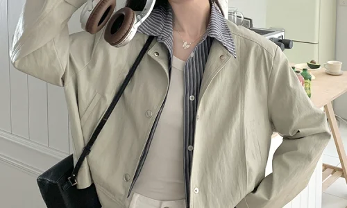 假两件拼接工装短外套女春2025新款学院风设计感小众流行上衣爆款 - Image 2