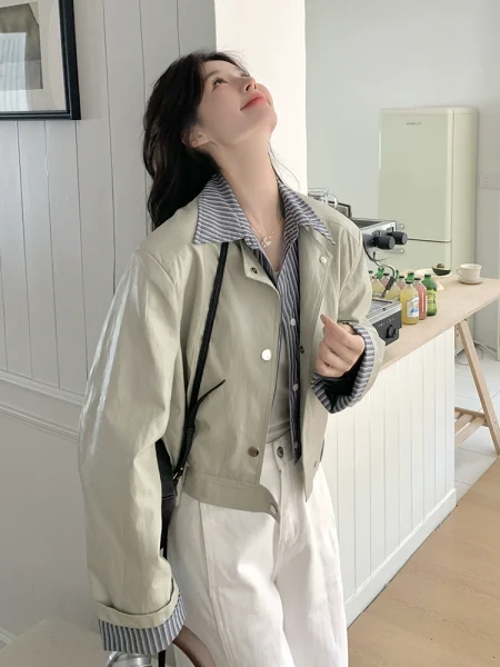 假两件拼接工装短外套女春2025新款学院风设计感小众流行上衣爆款