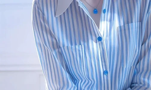 Korean super beautiful and unique beautiful blue and white striped Polo collar shirt for women in 2025 new style for women light luxury high-end - Image 5