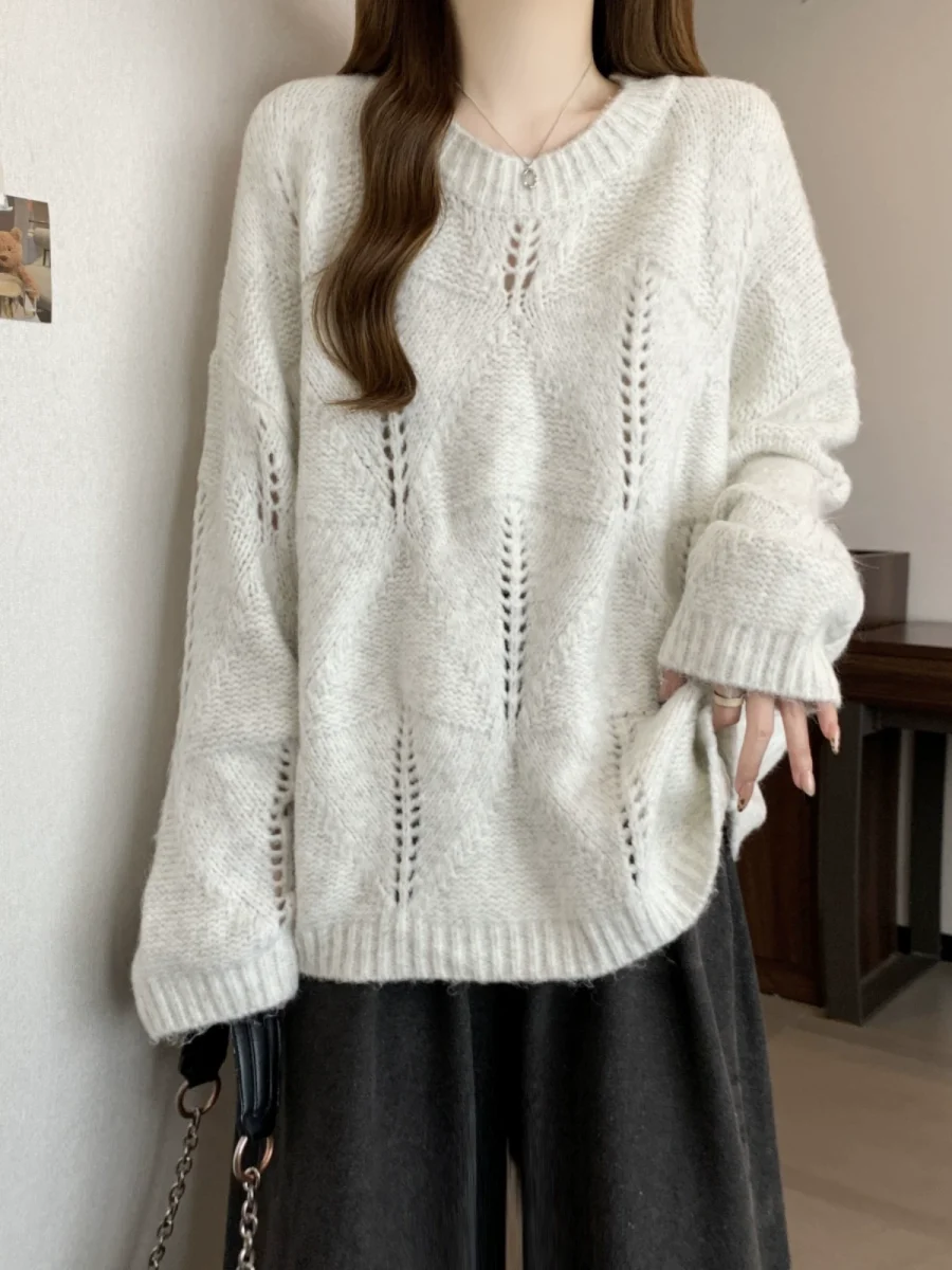 设计感镂空针织衫毛衣大码女装2025早春装新款胖mm宽松慵懒风上衣 - Image 4