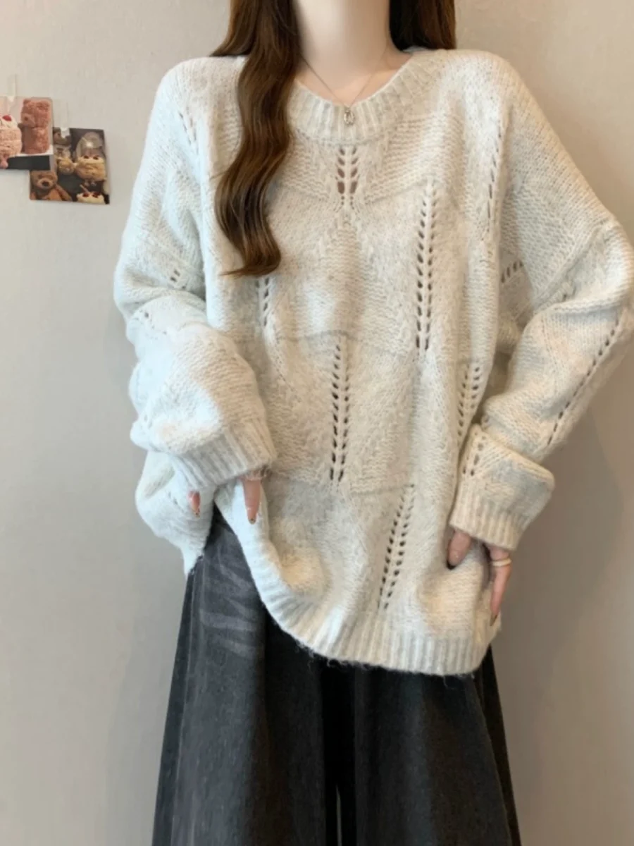 设计感镂空针织衫毛衣大码女装2025早春装新款胖mm宽松慵懒风上衣 - Image 3