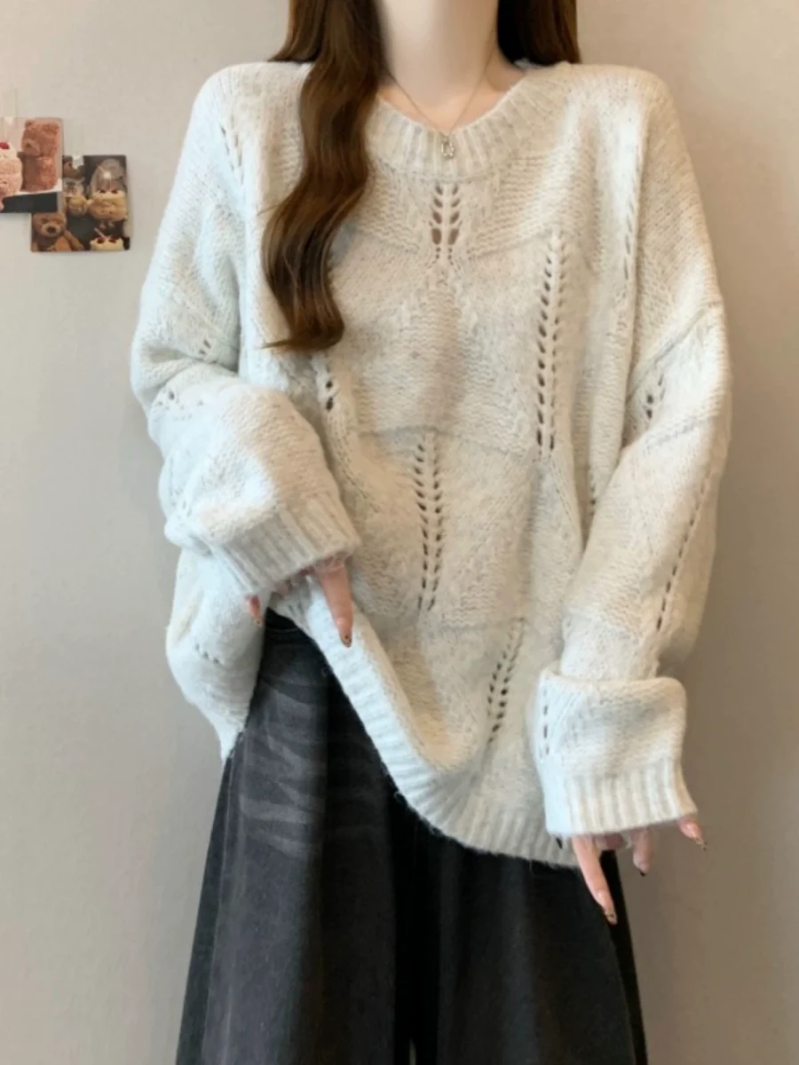 设计感镂空针织衫毛衣大码女装2025早春装新款胖mm宽松慵懒风上衣 - Image 2