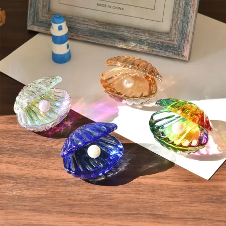 1 pc Crystal Seashell Figurine with Pearl Decoration Crystal Seashell Gift for Women Mother Glass Seashell Figurine Collectible