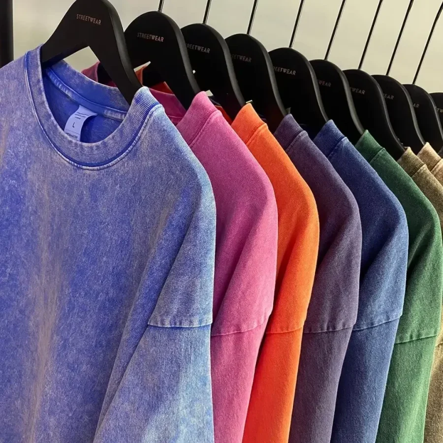American Style Retro Heavyweight Solid Color Short Sleeved T-shirt Men Women Summer Street Trendy Washed Old Oversized Clothes - Image 3