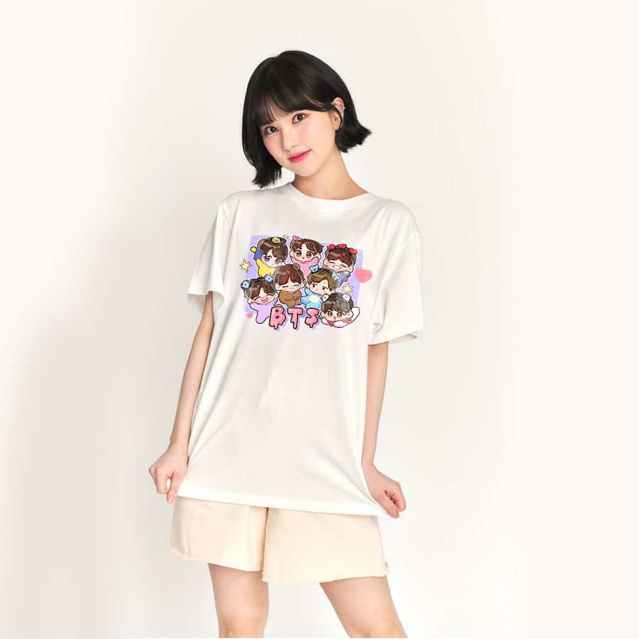 Áo Phông BTS Chibi Dễ Thương, Áo Thun Cotton 100% Mềm Mại