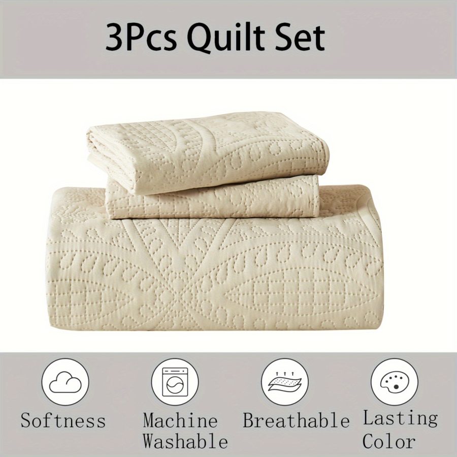 3pcs Quilt Set Bedspreads - Soft Cool & Refreshing Summer Quilt Lightweight Microfiber Bedspread - Modern Style Coin Pattern Coverlet For All Seasons - Gifts For The Family (1 Quilt, 1 Or 2 Pillow Shams) - Image 13