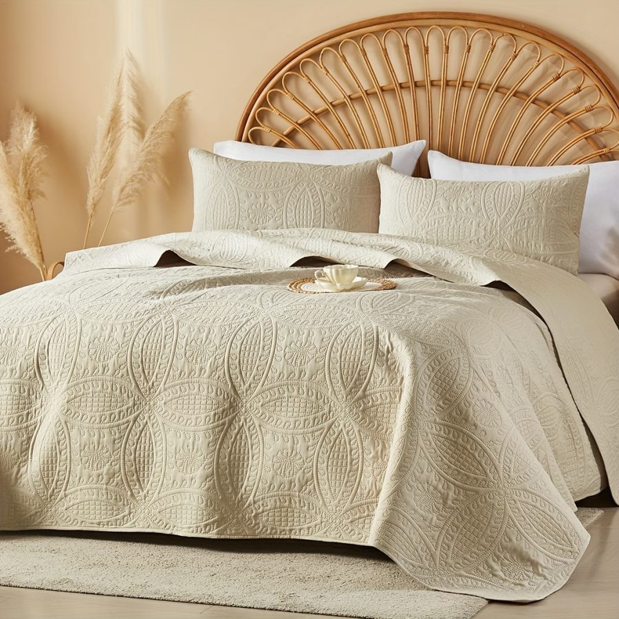 3pcs Quilt Set Bedspreads - Soft Cool & Refreshing Summer Quilt Lightweight Microfiber Bedspread - Modern Style Coin Pattern Coverlet For All Seasons - Gifts For The Family (1 Quilt, 1 Or 2 Pillow Shams) - Image 6