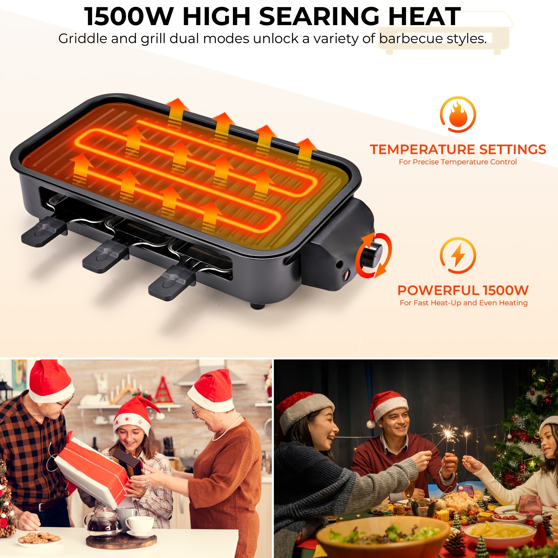 [Smokeless Electric Grill] Smokeless Electric Grill | Indoor Grill with Removable Non-Stick Plate, 1500W, Portable BBQ Grill, Electric Griddle, Dishwasher Safe, Hot Pot - Perfect Gift for Christmas, Kitchen Must Haves, Best Quality Items, Gifts, Gift Ideas, Cooking