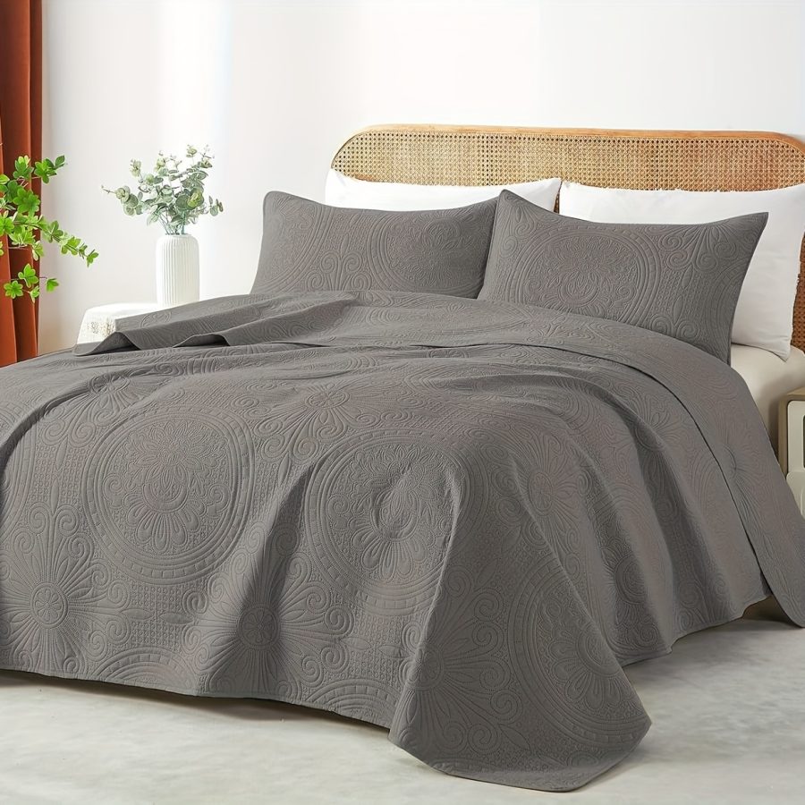 3pcs Quilt Set Bedspreads - Soft Cool & Refreshing Summer Quilt Lightweight Microfiber Bedspread - Modern Style Coin Pattern Coverlet For All Seasons - Gifts For The Family (1 Quilt, 1 Or 2 Pillow Shams) - Image 35