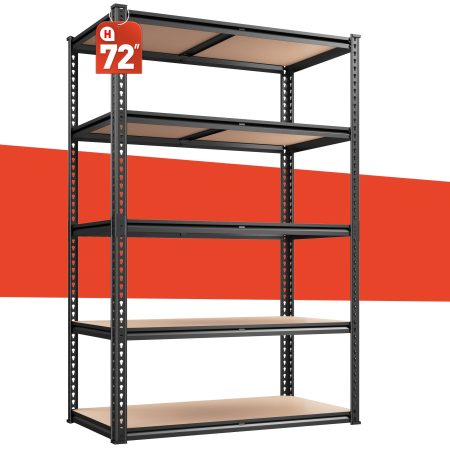 2000LBS Garage Shelving Storage Shelves Heavy Duty Shelving 5 Tier Metal Shelving Units For Garage Shelves 72"H X35.5"W X 15.8"D, Adjustable Metal Shelving Unit For Garage Shelves Utility Rack Shelf For Basement Pantry Closet Shelves, Black, Utility Shelves
