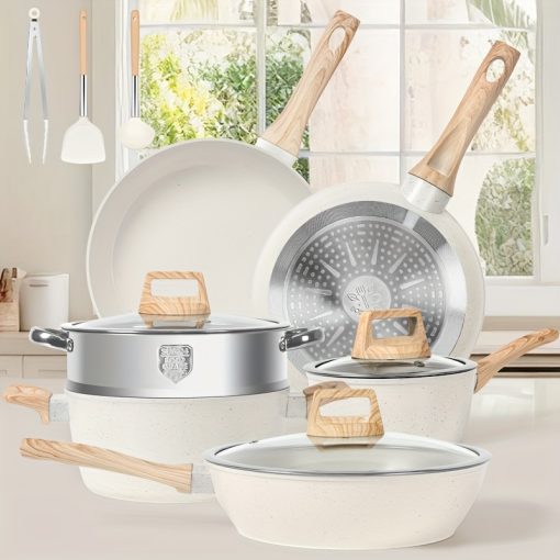 12/5 POTS And Pans Set, Non-stick Cookware Set, Induction Cookware Non-stick Granite Cooking Set, Including Frying Pan, Pan, Steamer, Silicone Spatula And Tongs, Father'S Day Gifts - Image 2