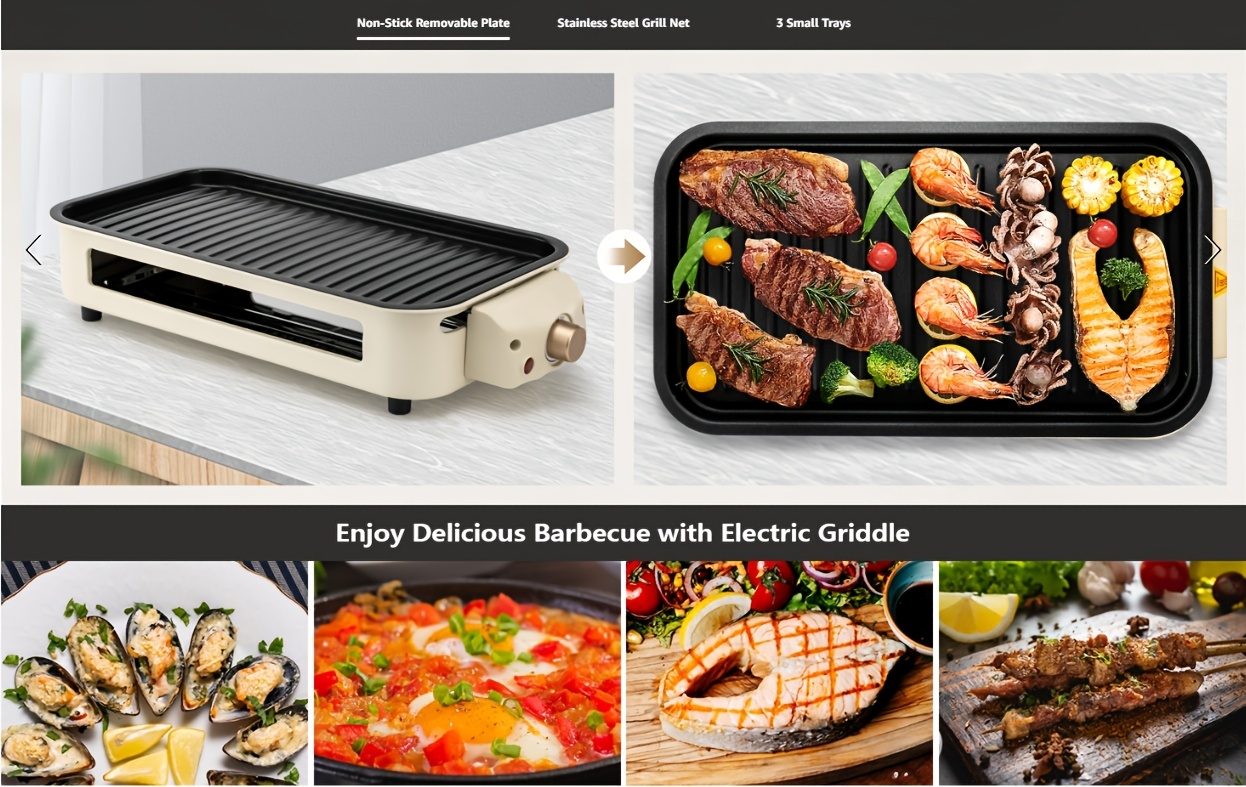 [Smokeless Electric Grill] Smokeless Electric Grill | Indoor Grill with Removable Non-Stick Plate, 1500W, Portable BBQ Grill, Electric Griddle, Dishwasher Safe, Hot Pot - Perfect Gift for Christmas, Kitchen Must Haves, Best Quality Items, Gifts, Gift Ideas, Cooking