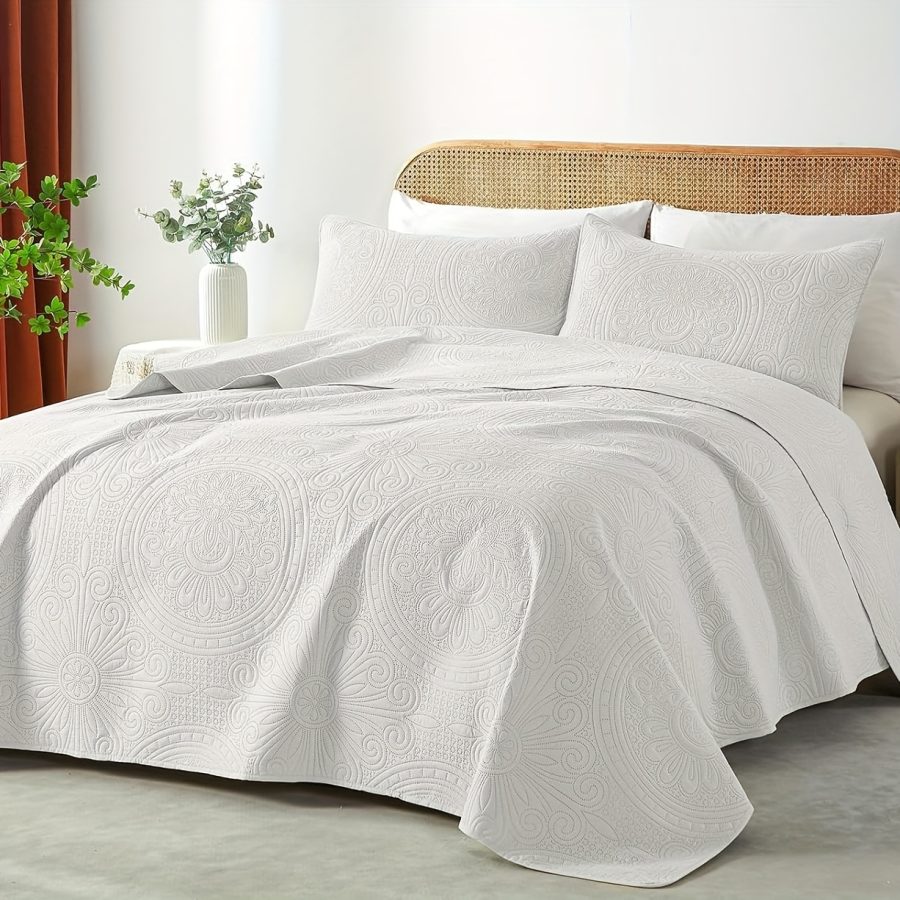 3pcs Quilt Set Bedspreads - Soft Cool & Refreshing Summer Quilt Lightweight Microfiber Bedspread - Modern Style Coin Pattern Coverlet For All Seasons - Gifts For The Family (1 Quilt, 1 Or 2 Pillow Shams) - Image 34