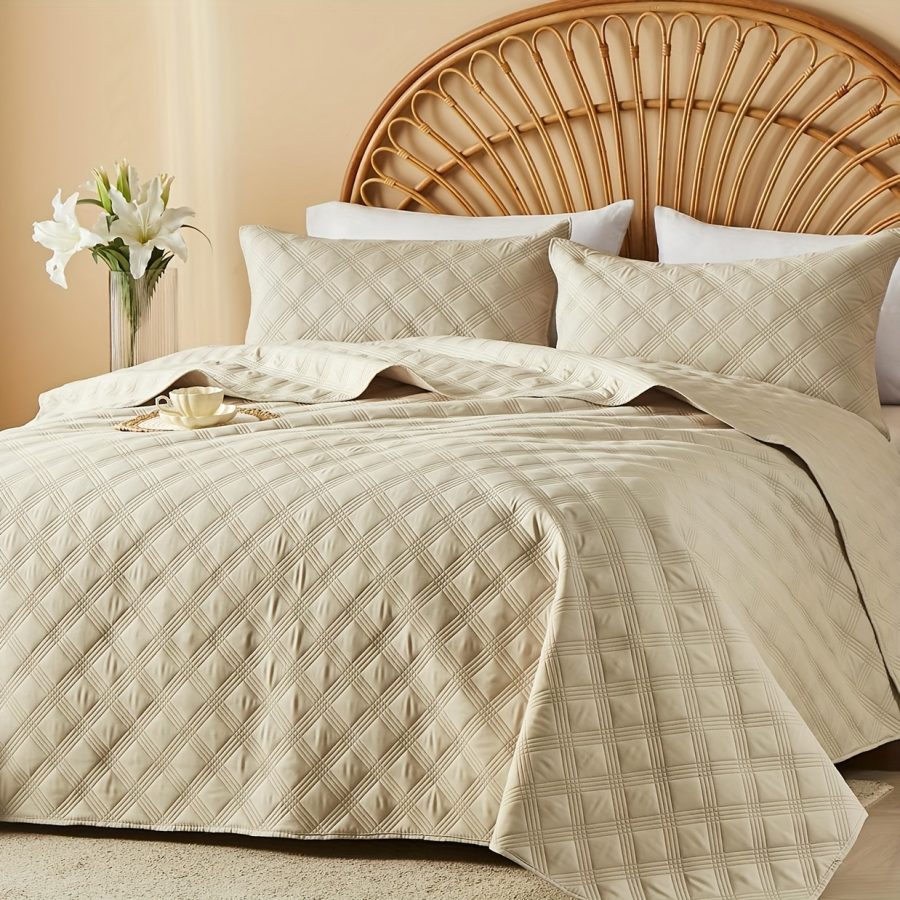 3pcs Quilt Set Bedspreads - Soft Cool & Refreshing Summer Quilt Lightweight Microfiber Bedspread - Modern Style Coin Pattern Coverlet For All Seasons - Gifts For The Family (1 Quilt, 1 Or 2 Pillow Shams) - Image 44