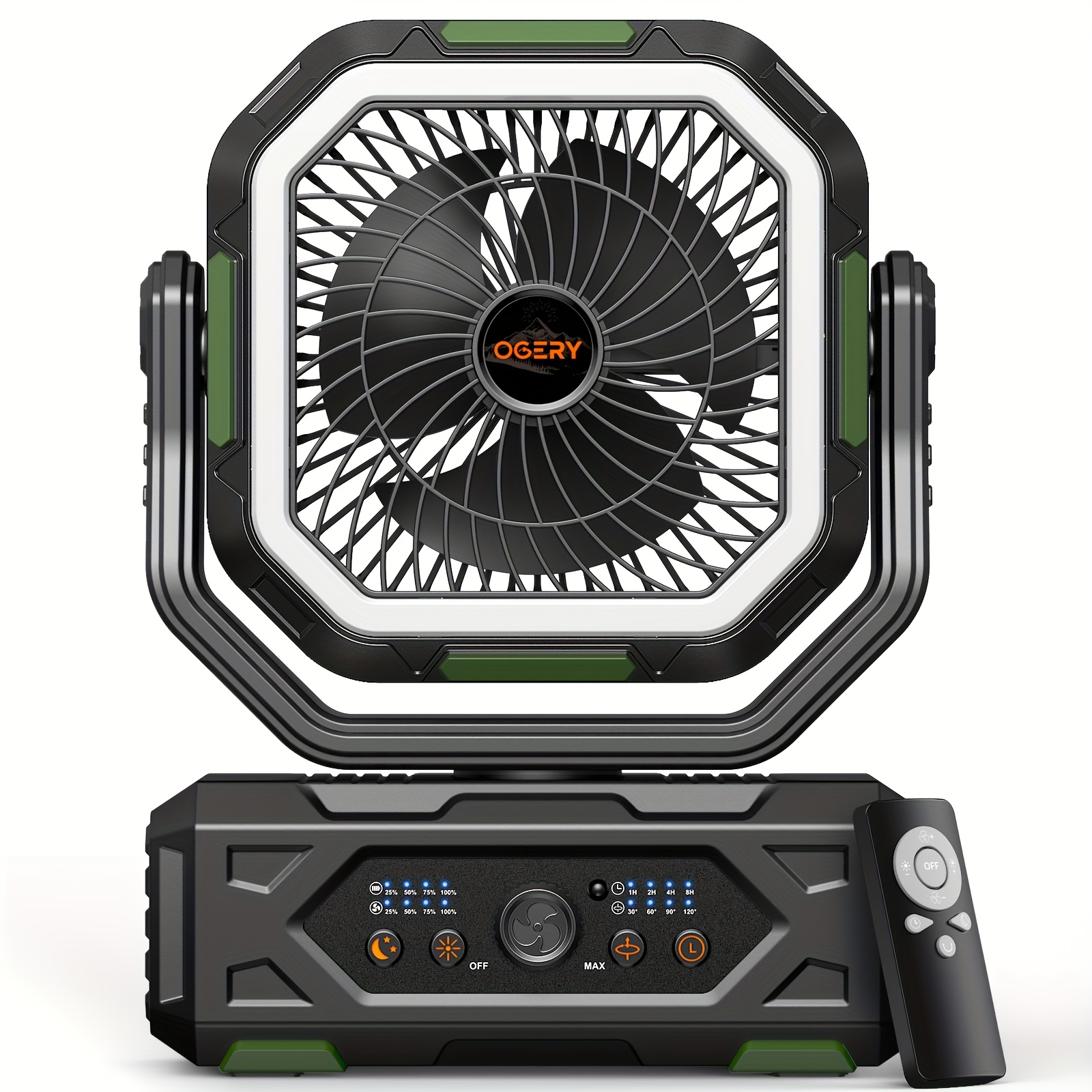 20000mAh Portable Camping Fan with Remote, LED Lantern, Oscillation & 4-Speed Quiet Operation - USB Dual Charging Ports, LED Light, Long-Lasting Lithium Battery for Camping, Travel, Home, Emergency - Lightweight & Stable Base for Tent, Car, Office - Ideal Power Outage Backup