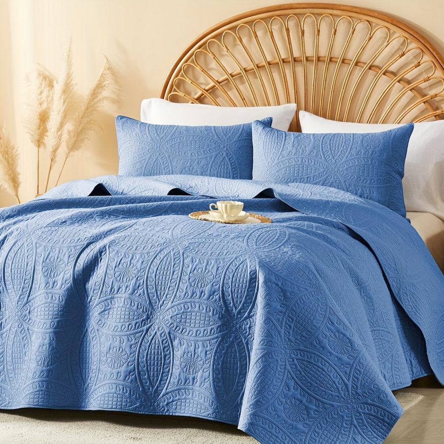 3pcs Quilt Set Bedspreads - Soft Cool & Refreshing Summer Quilt Lightweight Microfiber Bedspread - Modern Style Coin Pattern Coverlet For All Seasons - Gifts For The Family (1 Quilt, 1 Or 2 Pillow Shams) - Image 18