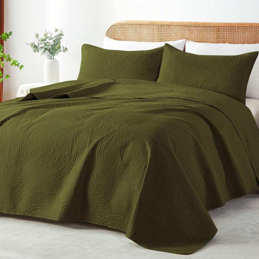 3pcs Quilt Set Bedspreads - Soft Cool & Refreshing Summer Quilt Lightweight Microfiber Bedspread - Modern Style Coin Pattern Coverlet For All Seasons - Gifts For The Family (1 Quilt, 1 Or 2 Pillow Shams) - Image 3