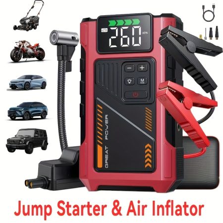 4000A Portable Car Jump Starter with Air Compressor, Suitable for 12V(2.11gal Gas, 1.72gal Diesel) Jump Starter Battery PackWith150 PSl Tire Inflator, 12V Car Battery Jump Power with LED Light, Car Accessories Tools, Car Emergency Kits, Jump Starters