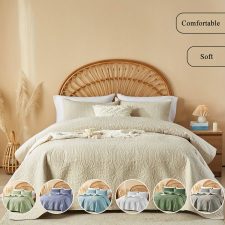 3pcs Quilt Set Bedspreads - Soft Cool & Refreshing Summer Quilt Lightweight Microfiber Bedspread - Modern Style Coin Pattern Coverlet For All Seasons - Gifts For The Family (1 Quilt, 1 Or 2 Pillow Shams)