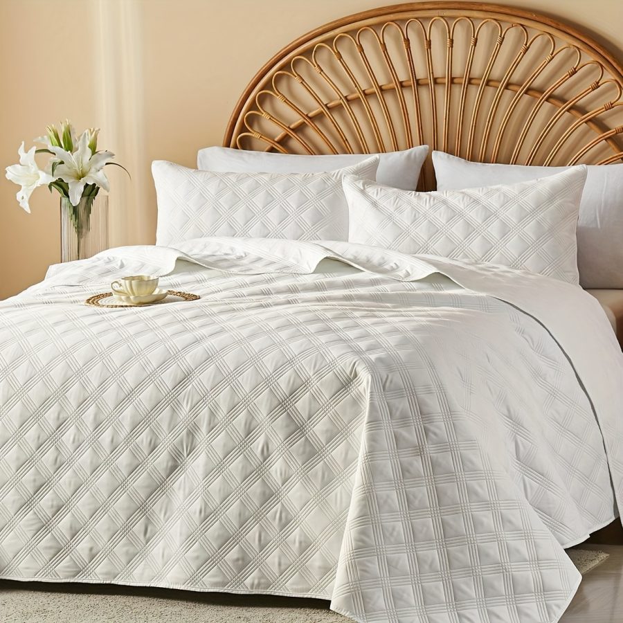 3pcs Quilt Set Bedspreads - Soft Cool & Refreshing Summer Quilt Lightweight Microfiber Bedspread - Modern Style Coin Pattern Coverlet For All Seasons - Gifts For The Family (1 Quilt, 1 Or 2 Pillow Shams) - Image 33