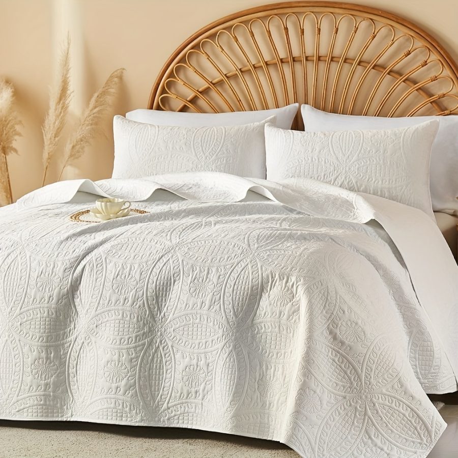 3pcs Quilt Set Bedspreads - Soft Cool & Refreshing Summer Quilt Lightweight Microfiber Bedspread - Modern Style Coin Pattern Coverlet For All Seasons - Gifts For The Family (1 Quilt, 1 Or 2 Pillow Shams) - Image 12