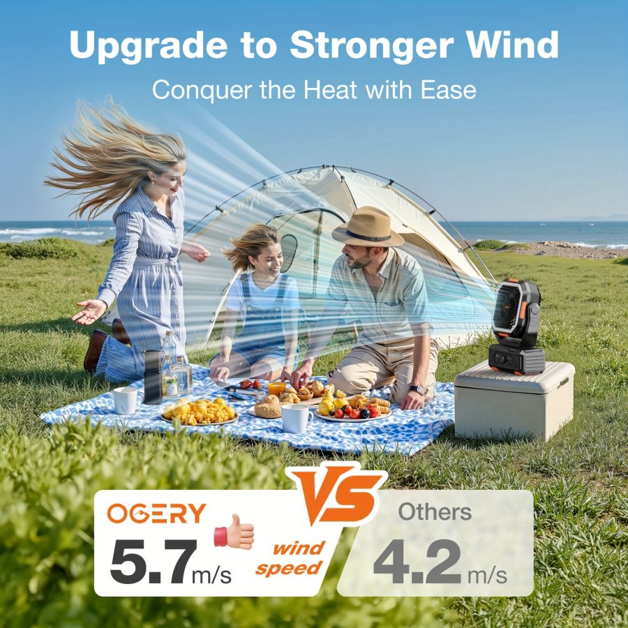 20000mAh Portable Camping Fan with Remote, LED Lantern, Oscillation & 4-Speed Quiet Operation - USB Dual Charging Ports, LED Light, Long-Lasting Lithium Battery for Camping, Travel, Home, Emergency - Lightweight & Stable Base for Tent, Car, Office - Ideal Power Outage Backup - Image 7