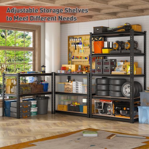 2000LBS Garage Shelving Storage Shelves Heavy Duty Shelving 5 Tier Metal Shelving Units For Garage Shelves 72"H X35.5"W X 15.8"D, Adjustable Metal Shelving Unit For Garage Shelves Utility Rack Shelf For Basement Pantry Closet Shelves, Black, Utility Shelves - Image 9