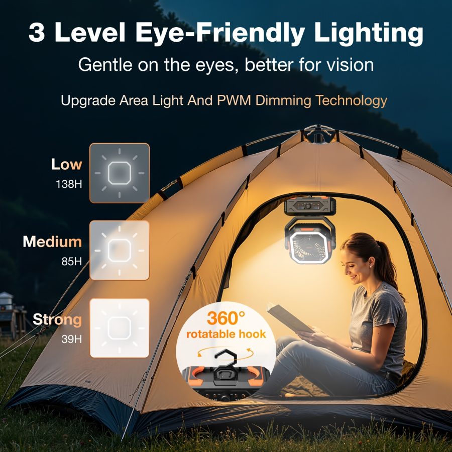 20000mAh Portable Camping Fan with Remote, LED Lantern, Oscillation & 4-Speed Quiet Operation - USB Dual Charging Ports, LED Light, Long-Lasting Lithium Battery for Camping, Travel, Home, Emergency - Lightweight & Stable Base for Tent, Car, Office - Ideal Power Outage Backup - Image 4