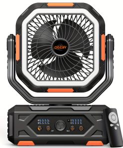 20000mAh Portable Camping Fan with Remote, LED Lantern, Oscillation & 4-Speed Quiet Operation - USB Dual Charging Ports, LED Light, Long-Lasting Lithium Battery for Camping, Travel, Home, Emergency - Lightweight & Stable Base for Tent, Car, Office - Ideal Power Outage Backup