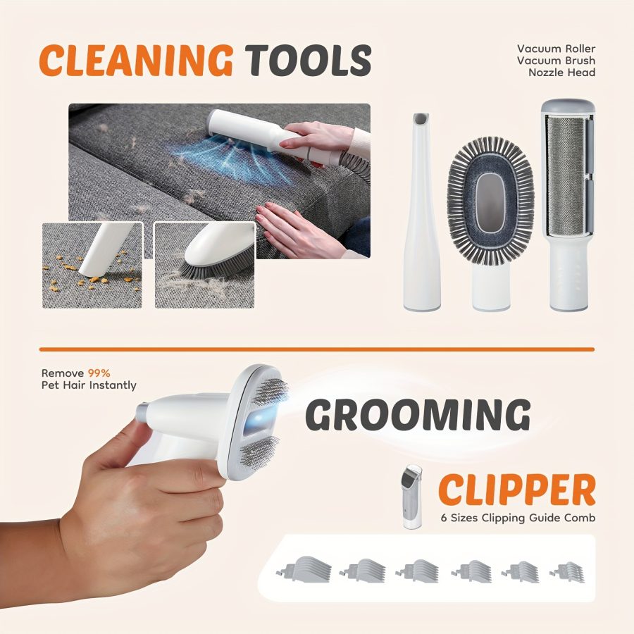Pet Grooming Vacuum Kit 5 in 1, Vacuum Suction Strong Power 99% Pet Hair, Professional Clippers with 6 Guide Combs, Mulifunctional Grooming Tools for Dogs Cats and Other Animals - Image 7