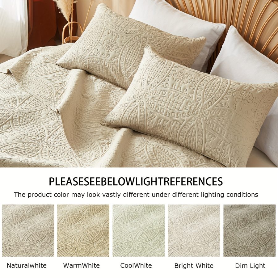 3pcs Quilt Set Bedspreads - Soft Cool & Refreshing Summer Quilt Lightweight Microfiber Bedspread - Modern Style Coin Pattern Coverlet For All Seasons - Gifts For The Family (1 Quilt, 1 Or 2 Pillow Shams) - Image 10