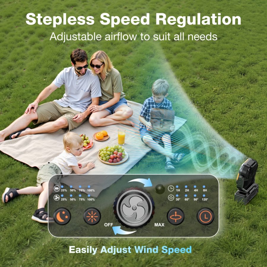 20000mAh Portable Camping Fan with Remote, LED Lantern, Oscillation & 4-Speed Quiet Operation - USB Dual Charging Ports, LED Light, Long-Lasting Lithium Battery for Camping, Travel, Home, Emergency - Lightweight & Stable Base for Tent, Car, Office - Ideal Power Outage Backup - Image 3