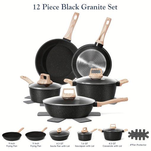 12/5 POTS And Pans Set, Non-stick Cookware Set, Induction Cookware Non-stick Granite Cooking Set, Including Frying Pan, Pan, Steamer, Silicone Spatula And Tongs, Father'S Day Gifts - Image 3