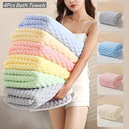 Pack Of 4 Waffled Super Soft Bath Towels - Super Absorbent Quick-Drying Microfiber Towels for Adults - 80% Polyester, 20% Polyamide - Suitable for Spa, Fitness, Travel & Everyday Use - Perfect Gift for Home & Gym