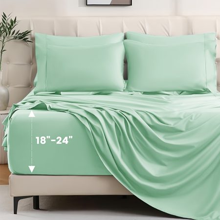 100% Viscose Derived From Bamboo Bed Sheet Set, Cooling Sheets for Hot Sleepers, Extra Deep Pocket Up to 18"-24"-Temperature Regulating & Moisture Wicking, Hot Sleepers Bedding, Deep Pocket Mattress Set, Elegant Pillowcases, Stylish Bedroom Decor, Highquality Viscose, Soft Bed s, Pillowcase Included, Fitted Sheet Bundle, Summer Comfort Seekers, Allergy Sufferers