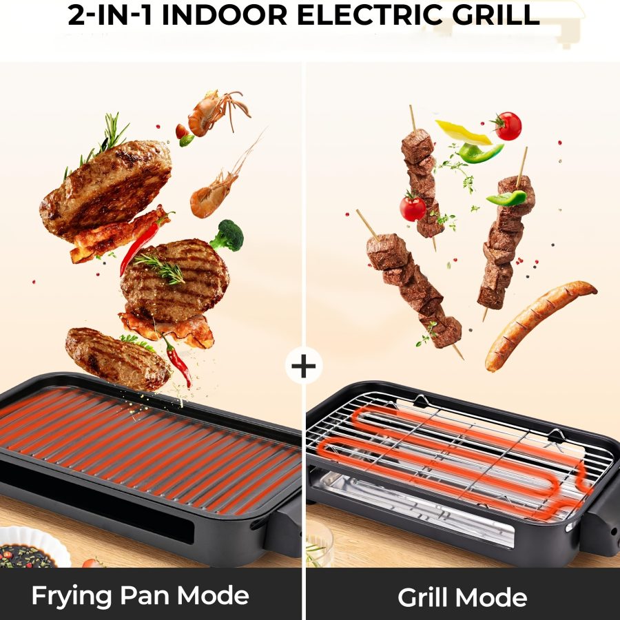 [Smokeless Electric Grill] Smokeless Electric Grill | Indoor Grill with Removable Non-Stick Plate, 1500W, Portable BBQ Grill, Electric Griddle, Dishwasher Safe, Hot Pot - Perfect Gift for Christmas, Kitchen Must Haves, Best Quality Items, Gifts, Gift Ideas, Cooking - Image 9