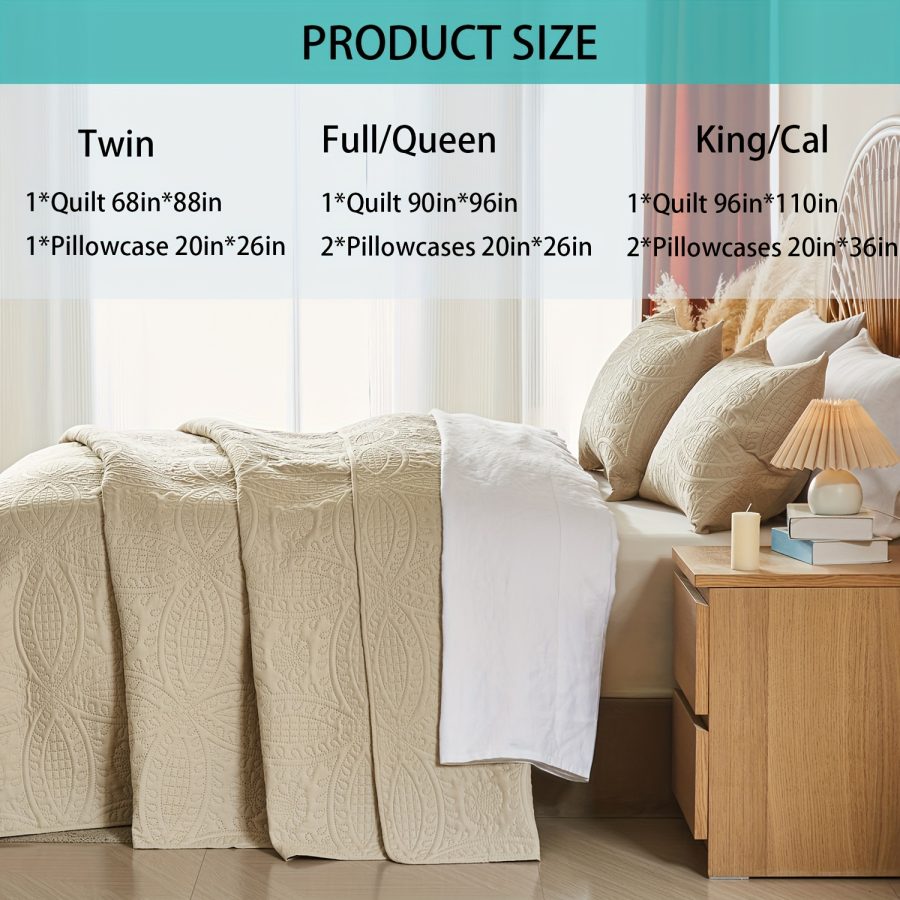 3pcs Quilt Set Bedspreads - Soft Cool & Refreshing Summer Quilt Lightweight Microfiber Bedspread - Modern Style Coin Pattern Coverlet For All Seasons - Gifts For The Family (1 Quilt, 1 Or 2 Pillow Shams) - Image 2
